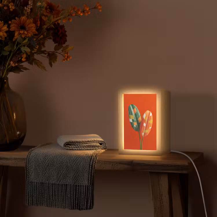 Bladeren - Ovaal - Mozaïek - Patroon Light Box met kabel (Tafellamp) klein -sfeer4