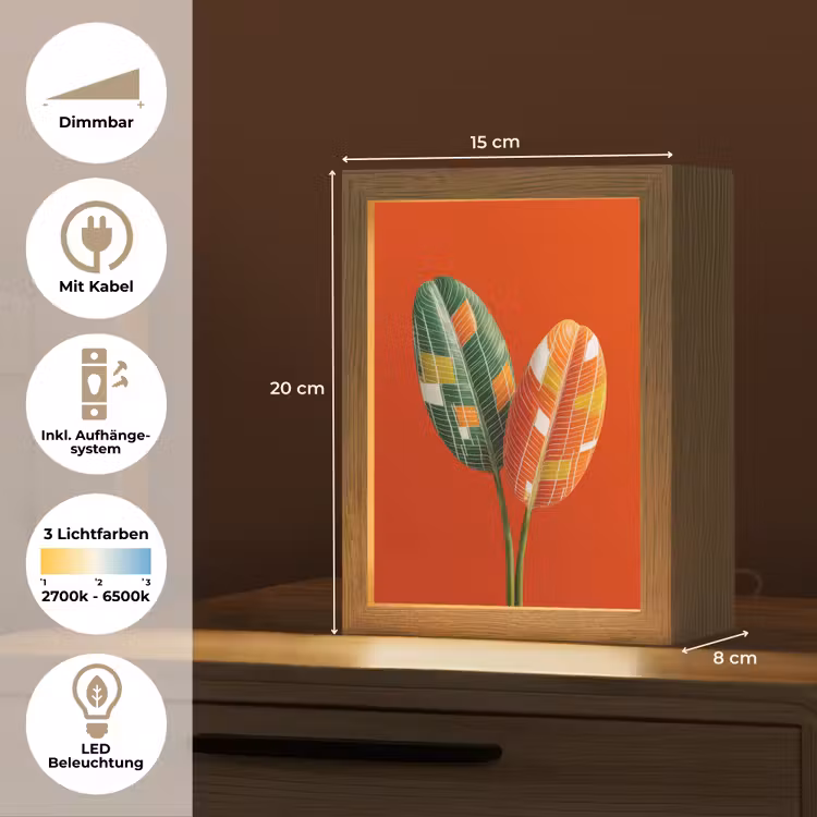Bladeren - Ovaal - Mozaïek - Patroon Light Box met kabel (Tafellamp) klein -USP_DE