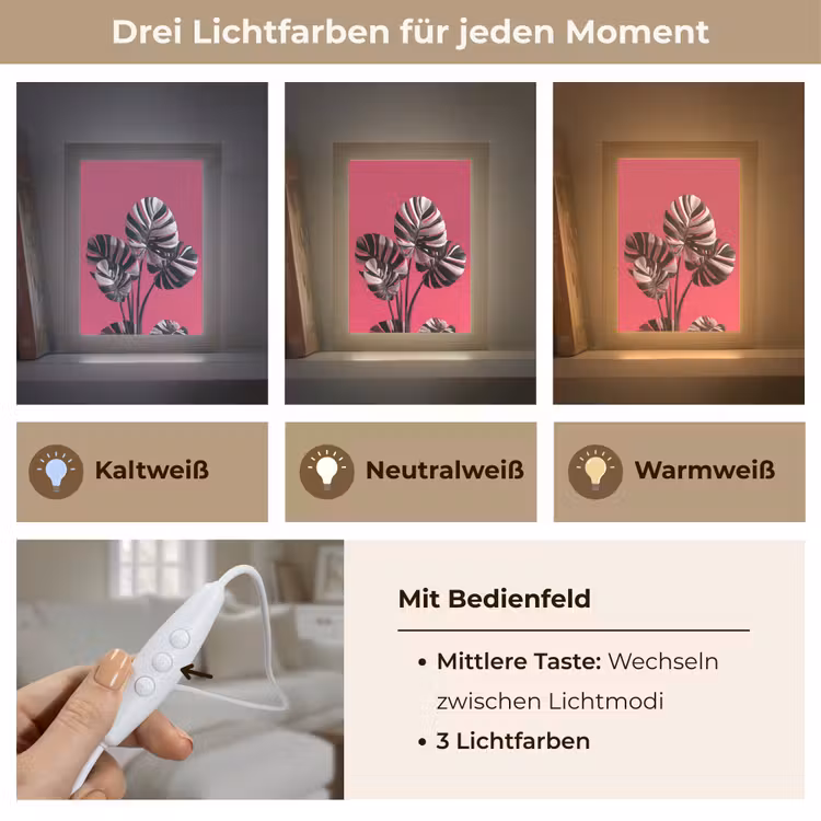 Bladeren - Rond - Roze Light Box met kabel (Tafellamp) klein -USP_lichtkleurDE