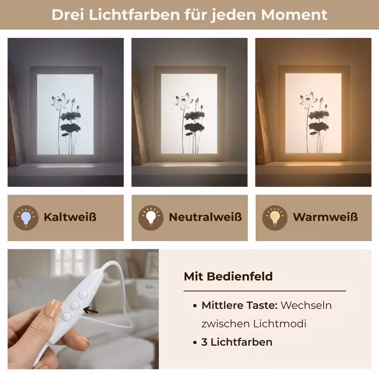 Bladeren - Zwart - Lotusbloem - Minimalitisch Light Box met kabel (Tafellamp) klein -USP_lichtkleurDE