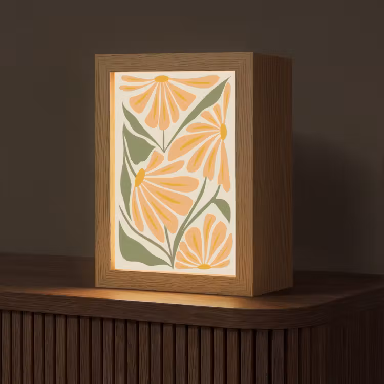 Blaadjes - Zachtoranje - Bloemen Light Box met kabel (Tafellamp) klein -z3d_website