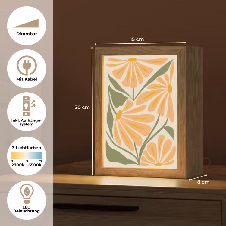 Blaadjes - Zachtoranje - Bloemen Light Box met kabel (Tafellamp) klein -USP_DE