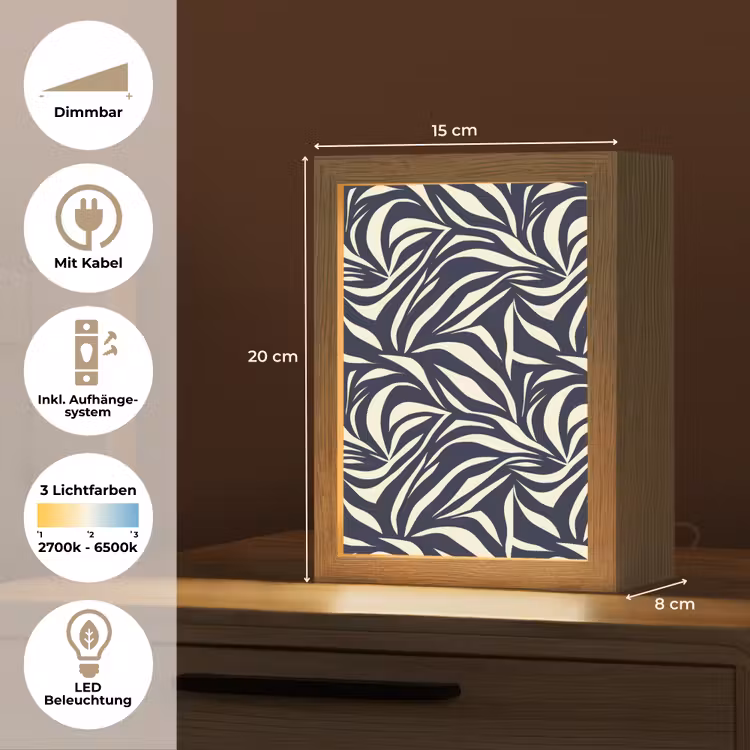 Bladvormen - Blauw - Patroon - Wit Light Box met kabel (Tafellamp) klein 925 -USP_DE