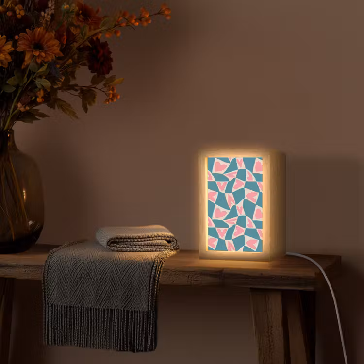 Blauw - Vlakken - Patroon - Hartjes Light Box met kabel (Tafellamp) klein 925 -sfeer4