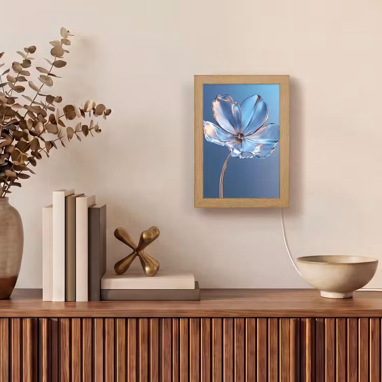 Blauw - Bloem - Glazen - Sierlijk Light Box met kabel (Tafellamp) klein -sfeer2