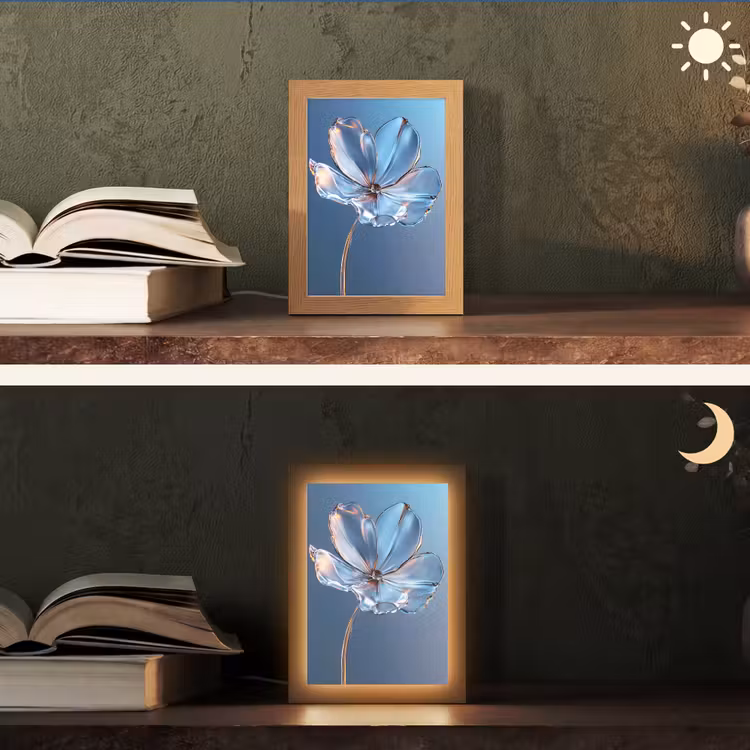 Blauw - Bloem - Glazen - Sierlijk Light Box met kabel (Tafellamp) klein -sfeer3