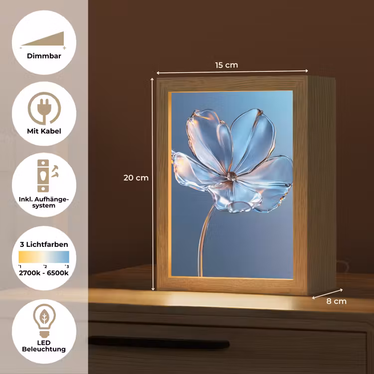 Blauw - Bloem - Glazen - Sierlijk Light Box met kabel (Tafellamp) klein -USP_DE