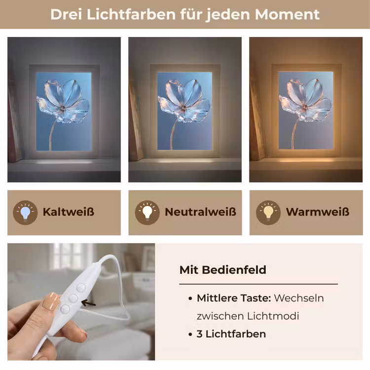 Blauw - Bloem - Glazen - Sierlijk Light Box met kabel (Tafellamp) klein -USP_lichtkleurDE