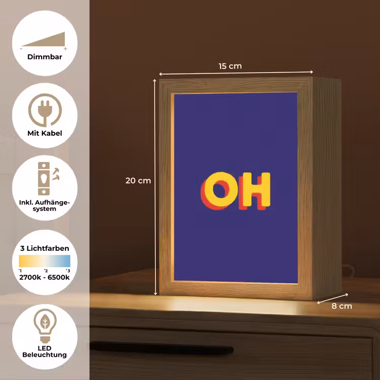 Blauw - Geel - OH - Schaduw Light Box met kabel (Tafellamp) klein -USP_DE