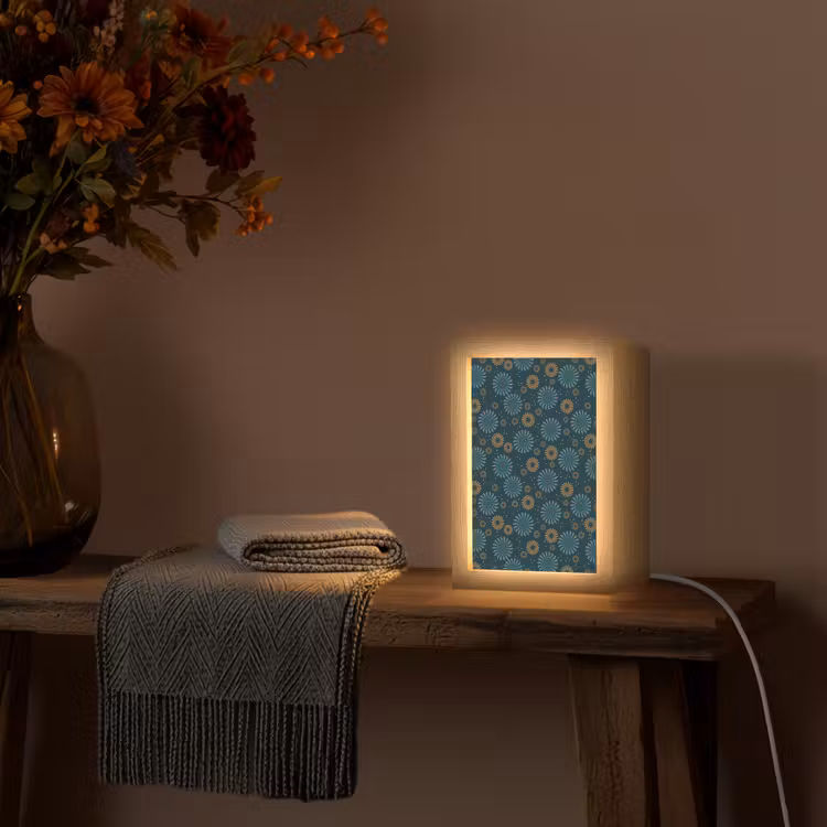 Blauw - Patroon - Retro Light Box met kabel (Tafellamp) klein 925 -sfeer4