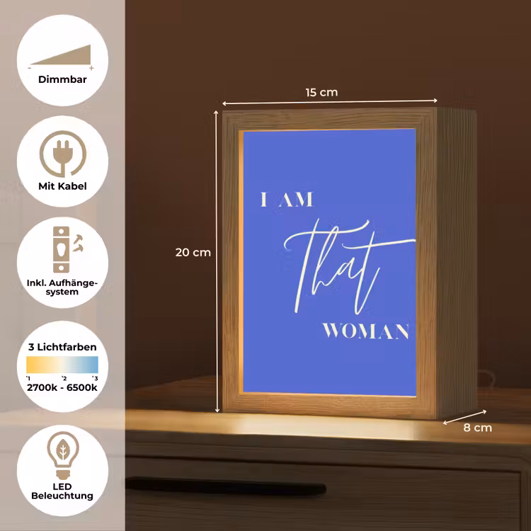 Blauw - I am that woman - Sierlijk - Minimalistisch Light Box met kabel (Tafellamp) klein -USP_DE