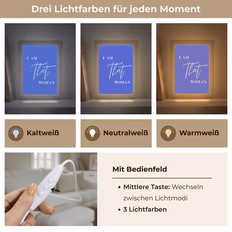 Blauw - I am that woman - Sierlijk - Minimalistisch Light Box met kabel (Tafellamp) klein -USP_lichtkleurDE