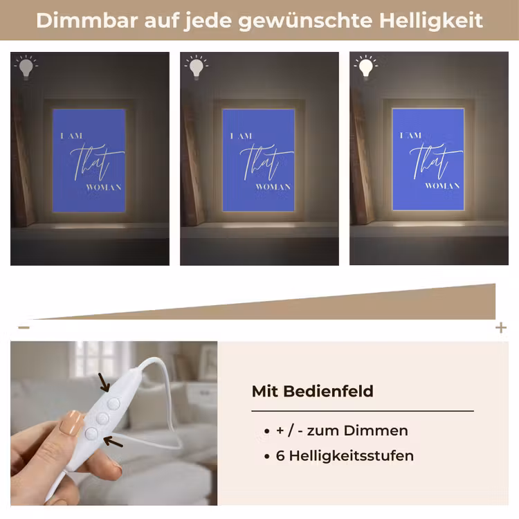 Blauw - I am that woman - Sierlijk - Minimalistisch Light Box met kabel (Tafellamp) klein -USP_dimbaarDE