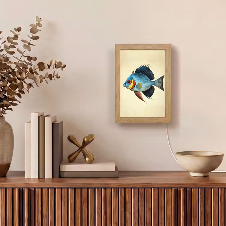 Blauw - Kieuwen - Vis - Illustratie Light Box met kabel (Tafellamp) klein -sfeer2