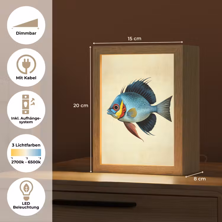 Blauw - Kieuwen - Vis - Illustratie Light Box met kabel (Tafellamp) klein -USP_DE
