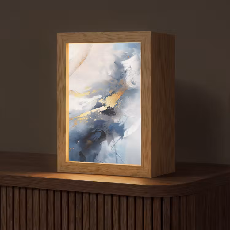 Blauw - Modern - Marmer - Abstract - Goud Light Box met kabel (Tafellamp) klein -z3d_website