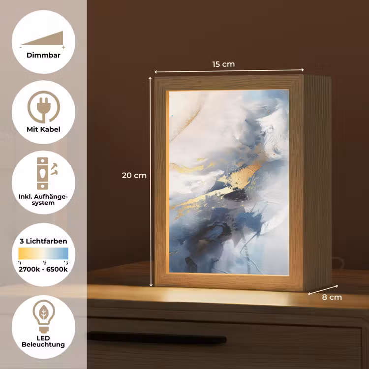 Blauw - Modern - Marmer - Abstract - Goud Light Box met kabel (Tafellamp) klein -USP_DE