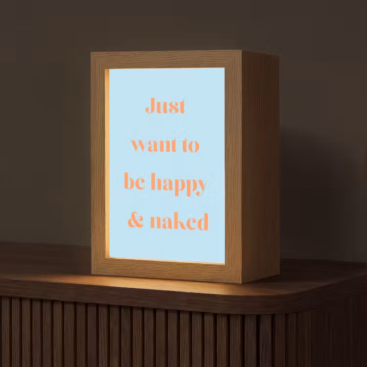 Blauw - Oranje - Just want to be happy & naked Light Box met kabel (Tafellamp) klein -z3d_website