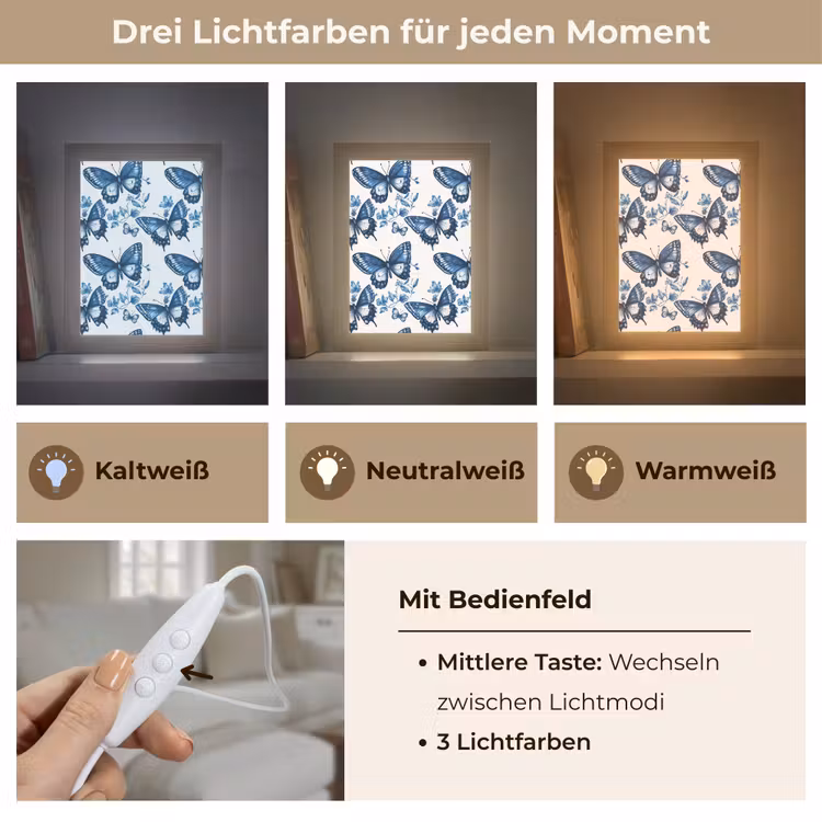 Blauw - Vlinders - Bloemen - Wit Light Box met kabel (Tafellamp) klein 925 -USP_lichtkleurDE