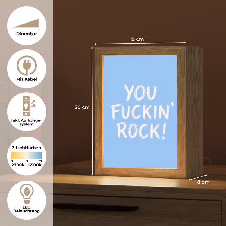 Blauw - Wit - You fuckin rock Light Box met kabel (Tafellamp) klein -USP_DE