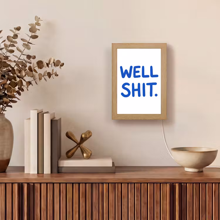 Blauw - Quote - Wit Light Box met kabel (Tafellamp) klein -sfeer2