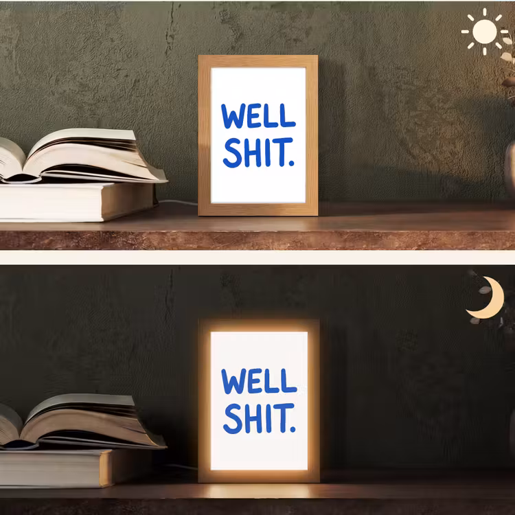 Blauw - Quote - Wit Light Box met kabel (Tafellamp) klein -sfeer3