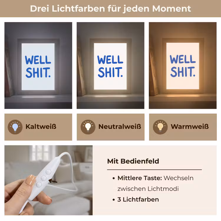 Blauw - Quote - Wit Light Box met kabel (Tafellamp) klein -USP_lichtkleurDE