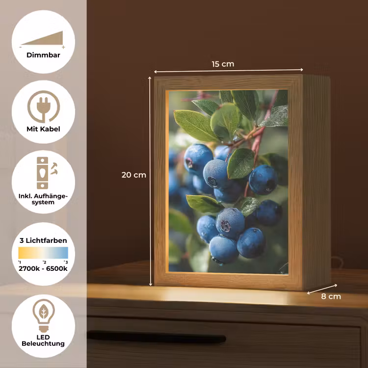 Blauwe bessen - Dauwdruppels - Natuurlijk licht Light Box met kabel (Tafellamp) klein -USP_DE