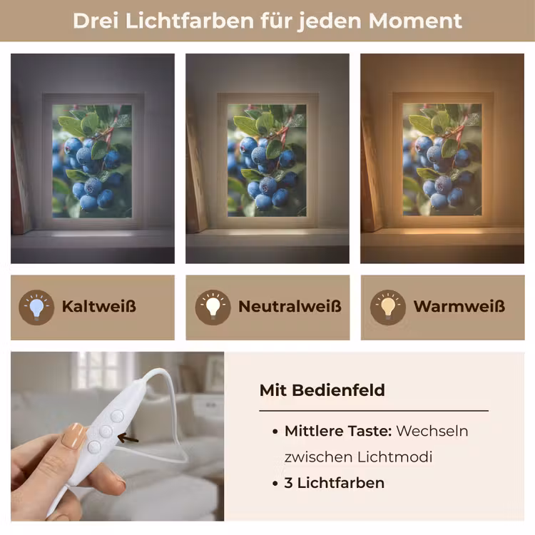 Blauwe bessen - Dauwdruppels - Natuurlijk licht Light Box met kabel (Tafellamp) klein -USP_lichtkleurDE