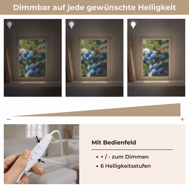 Blauwe bessen - Dauwdruppels - Natuurlijk licht Light Box met kabel (Tafellamp) klein -USP_dimbaarDE