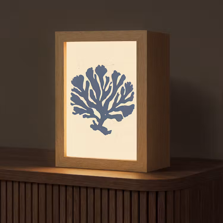 Blauw koraal - Vertakkingen - Beige Light Box met kabel (Tafellamp) klein -z3d_website