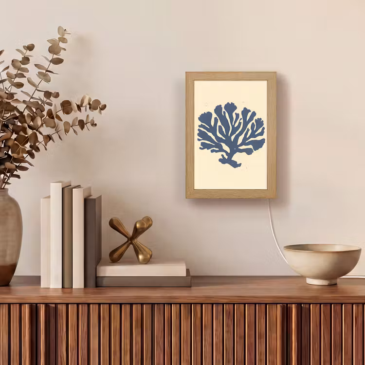 Blauw koraal - Vertakkingen - Beige Light Box met kabel (Tafellamp) klein -sfeer2