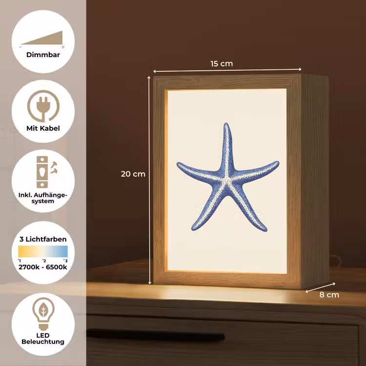 Blauwe zeester - Minimalistisch - Beige Light Box met kabel (Tafellamp) klein -USP_DE