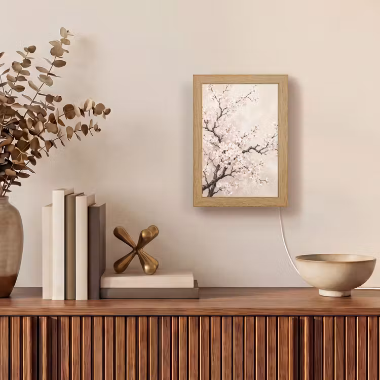 Bloesem - Illustratie - Taupe Light Box met kabel (Tafellamp) klein -sfeer2
