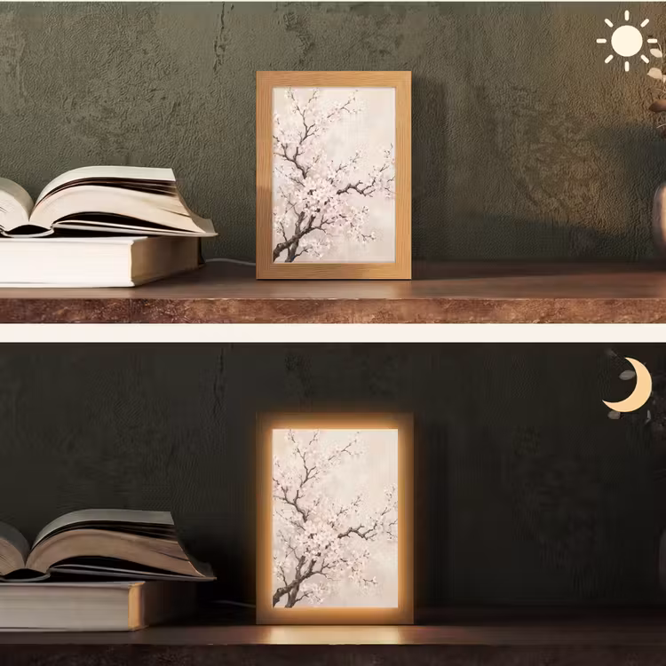 Bloesem - Illustratie - Taupe Light Box met kabel (Tafellamp) klein -sfeer3