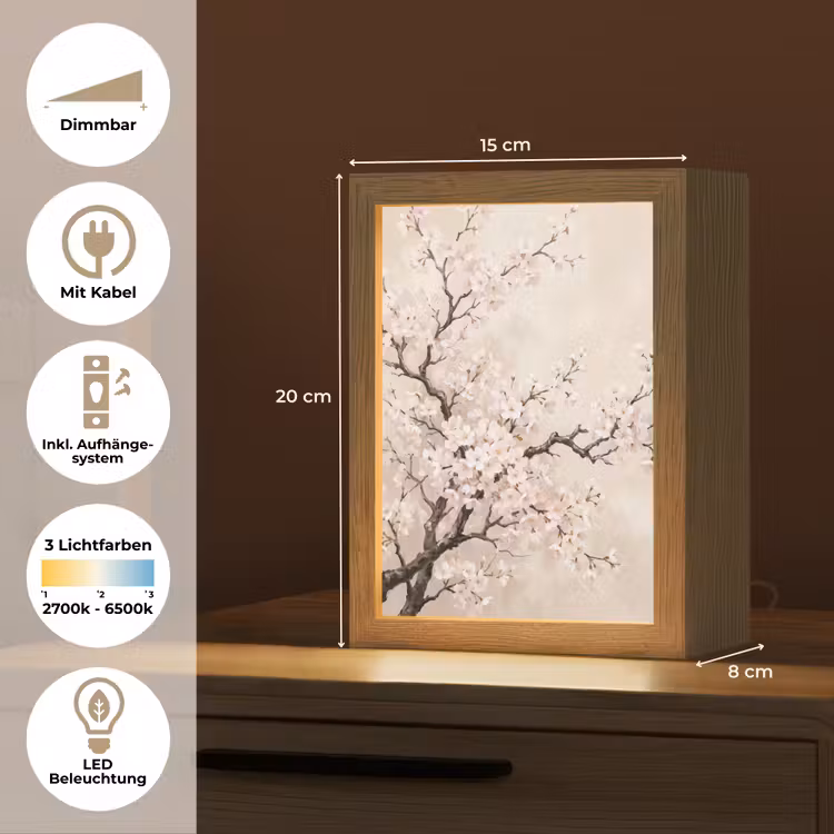 Bloesem - Illustratie - Taupe Light Box met kabel (Tafellamp) klein -USP_DE