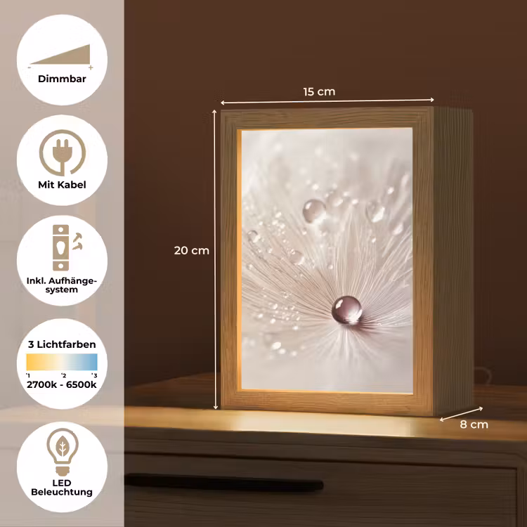 Bloem - Abstract - Wit - Water - Natuur Light Box met kabel (Tafellamp) klein -USP_DE