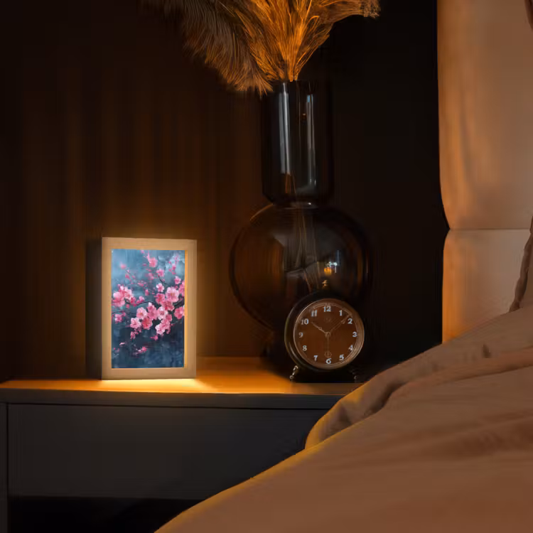 Bloem - Bloesems - Roze - Abstract Light Box met kabel (Tafellamp) klein -sfeer1