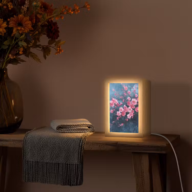 Bloem - Bloesems - Roze - Abstract Light Box met kabel (Tafellamp) klein -sfeer4