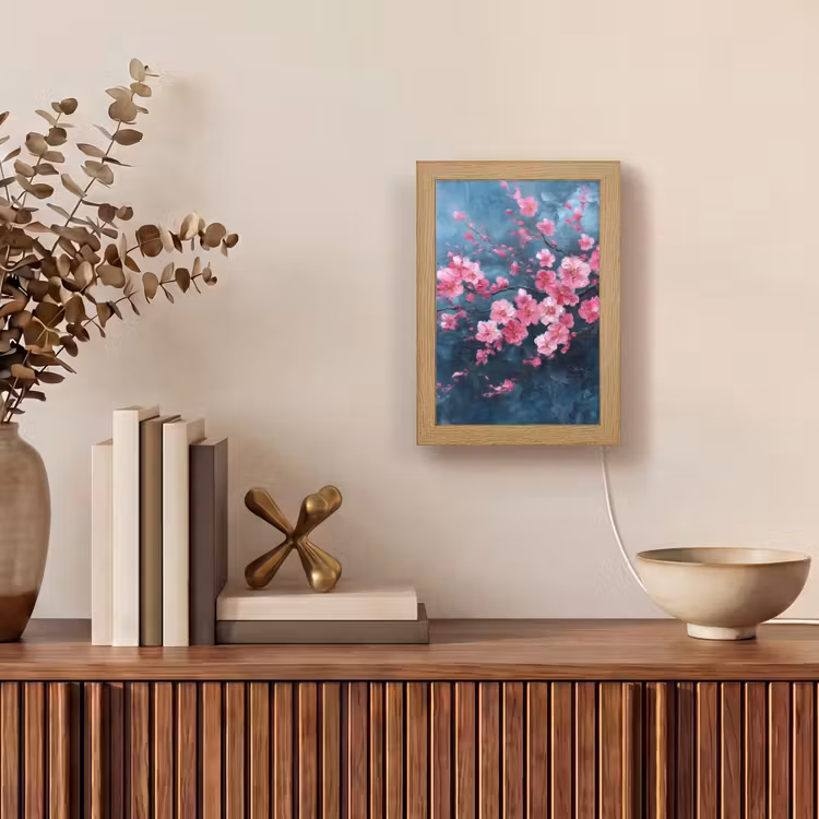 Bloem - Bloesems - Roze - Abstract Light Box met kabel (Tafellamp) klein -sfeer2