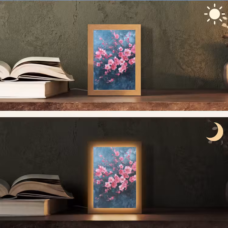 Bloem - Bloesems - Roze - Abstract Light Box met kabel (Tafellamp) klein -sfeer3