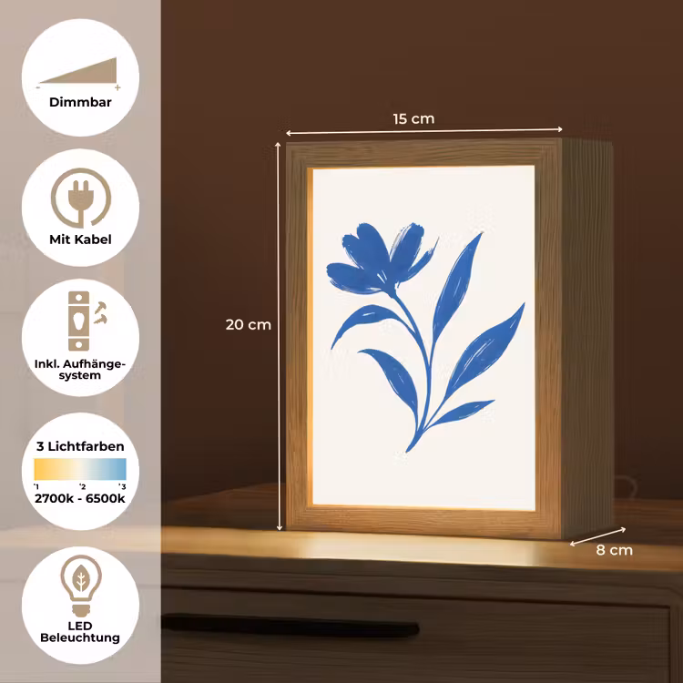 Bloem - Blaadjes - Minimalistisch - Blauw Light Box met kabel (Tafellamp) klein -USP_DE