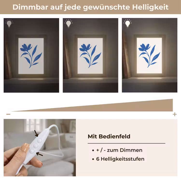 Bloem - Blaadjes - Minimalistisch - Blauw Light Box met kabel (Tafellamp) klein -USP_dimbaarDE