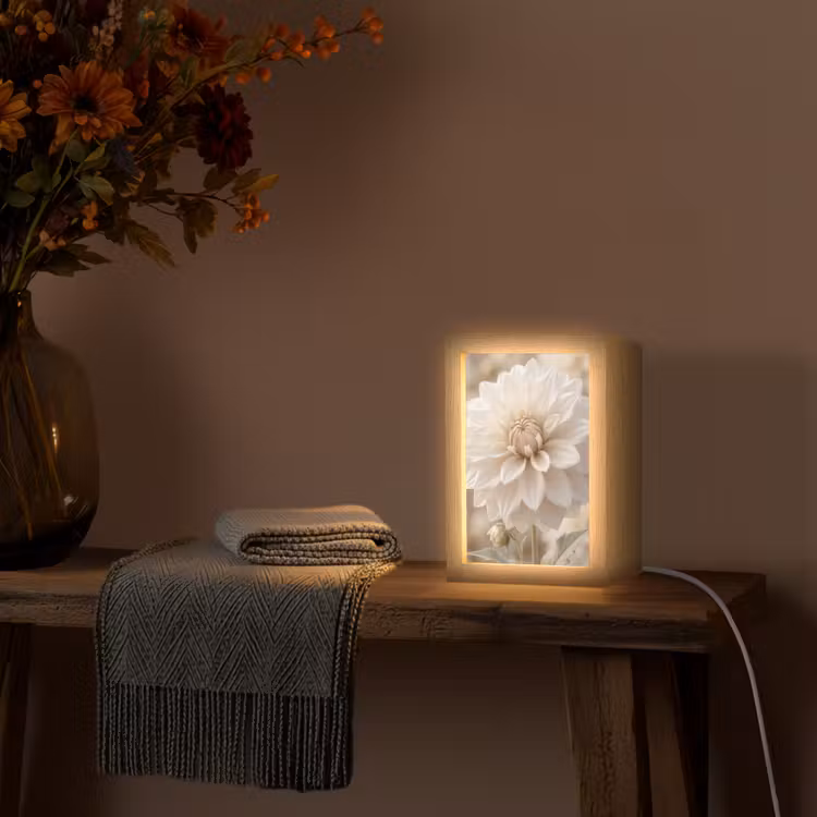 Bloem - Dahlia - Wit Light Box met kabel (Tafellamp) klein -sfeer4