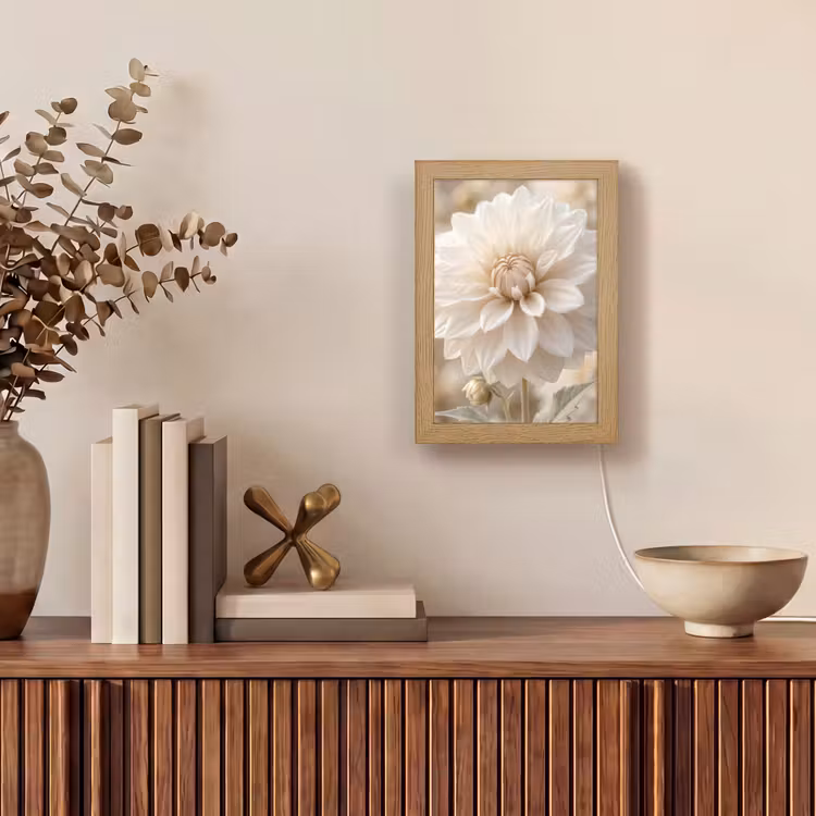 Bloem - Dahlia - Wit Light Box met kabel (Tafellamp) klein -sfeer2
