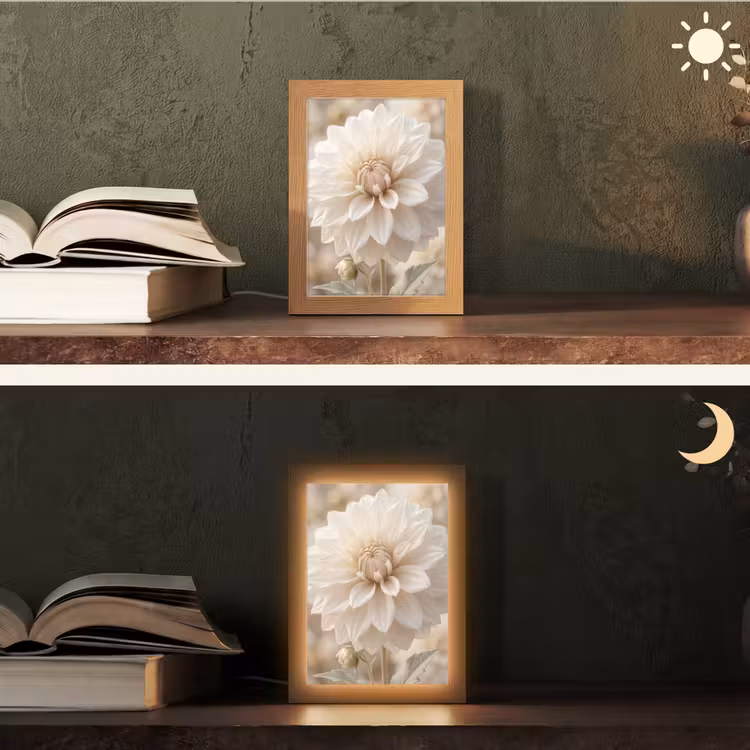 Bloem - Dahlia - Wit Light Box met kabel (Tafellamp) klein -sfeer3