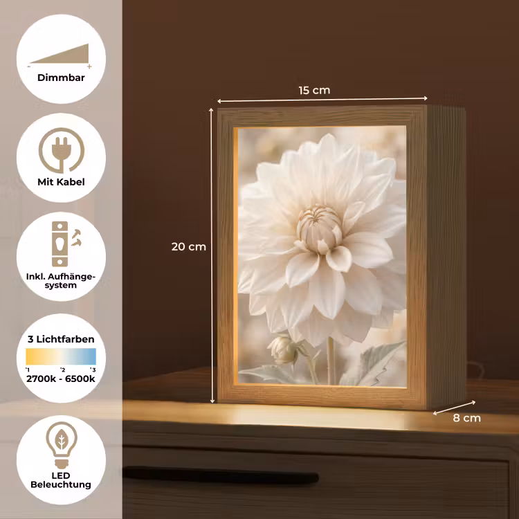 Bloem - Dahlia - Wit Light Box met kabel (Tafellamp) klein -USP_DE