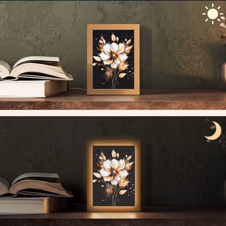 Bloem - Verf - Goud - Graffiti - Modern Light Box met kabel (Tafellamp) klein -sfeer3