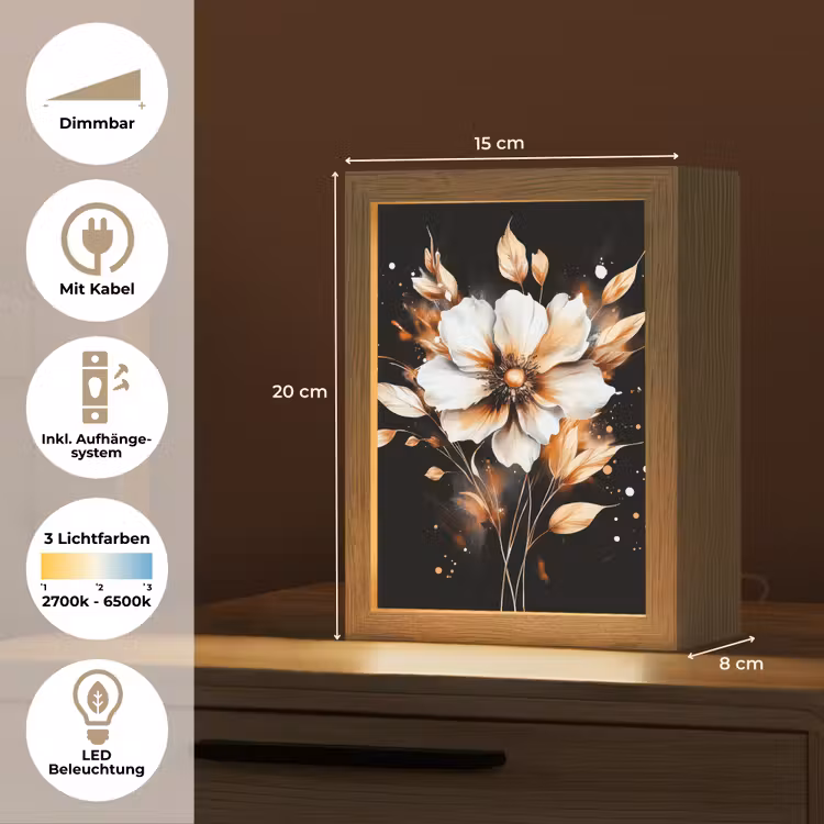 Bloem - Verf - Goud - Graffiti - Modern Light Box met kabel (Tafellamp) klein -USP_DE