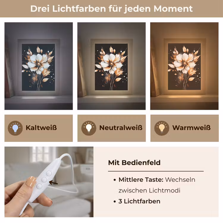 Bloem - Verf - Goud - Graffiti - Modern Light Box met kabel (Tafellamp) klein -USP_lichtkleurDE